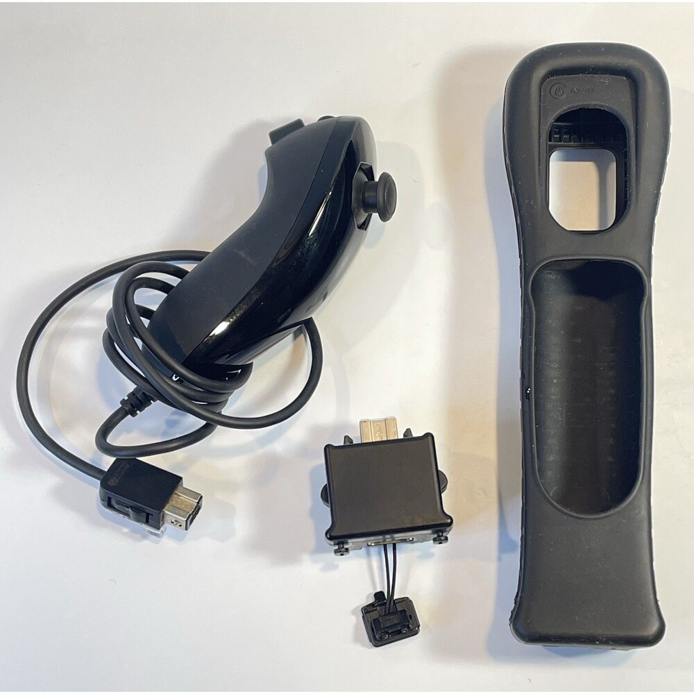 OEM Nintendo Wii RVL-026 Black Motion Plus Adapter w/ Rubber Sleeve & Nunchuck